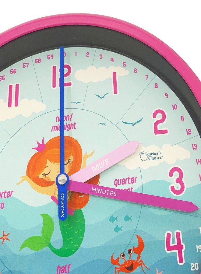 Teacher's Choice Educational Wall Clock - Silent Movement Time Teaching Clock for Teacher's Classrooms and Kid's Bedrooms - Mermaid (Pink/Black) - Image 4