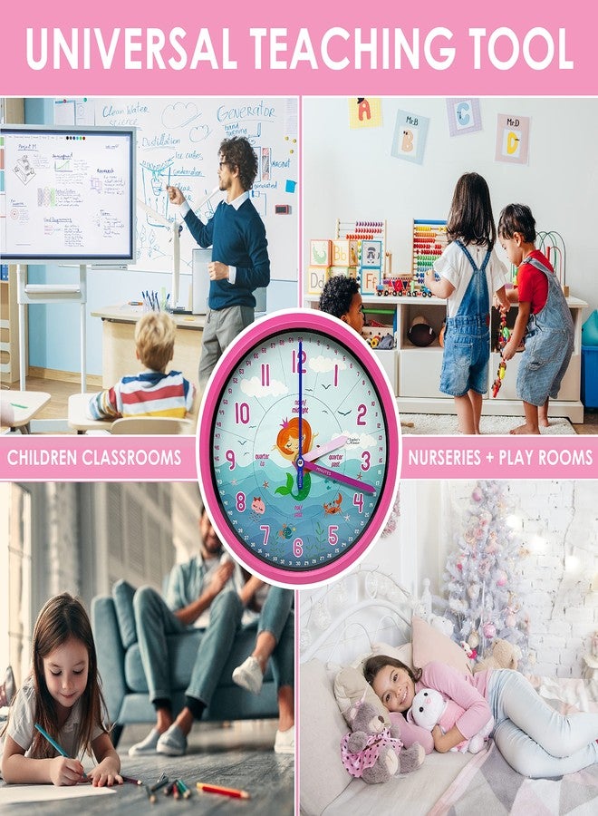Teacher's Choice Educational Wall Clock - Silent Movement Time Teaching Clock for Teacher's Classrooms and Kid's Bedrooms - Mermaid (Pink/Black) - Image 3