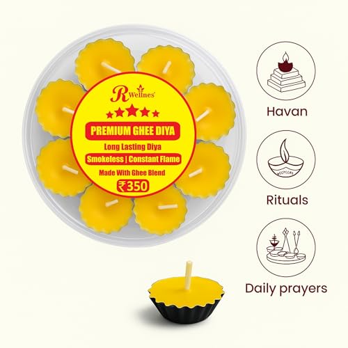 R Wellness ® Ghee Diya for Pooja Metal Flower Design Ghee Batti for Puja, Festivals, Havans & Religious Rituals | Readymade Ghee Diya Batti | Easy to Use & Long Lasting (Set of 36) - Image 4