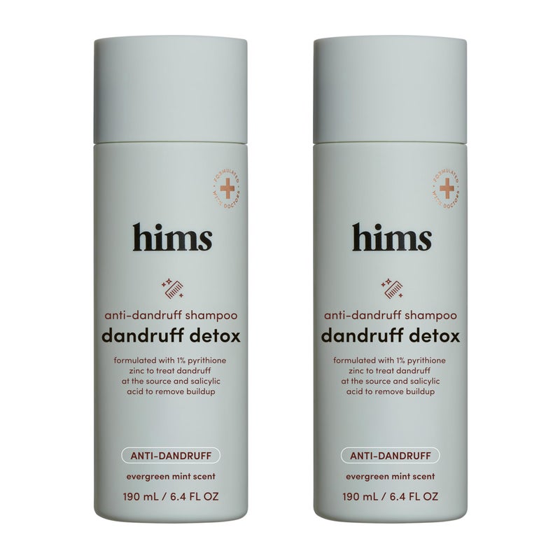 HIMS & HERS hims Dandruff Detox Anti Dandruff Shampoo, 2 Pack - Anti Dandruff Shampoo for Dry, Itchy Scalp with Pyrithione Zinc 1% and Argan Oil - Paraben Free, Sulfate Free - Evergreen Mint - 2 x 6.4 fl oz - Image 1