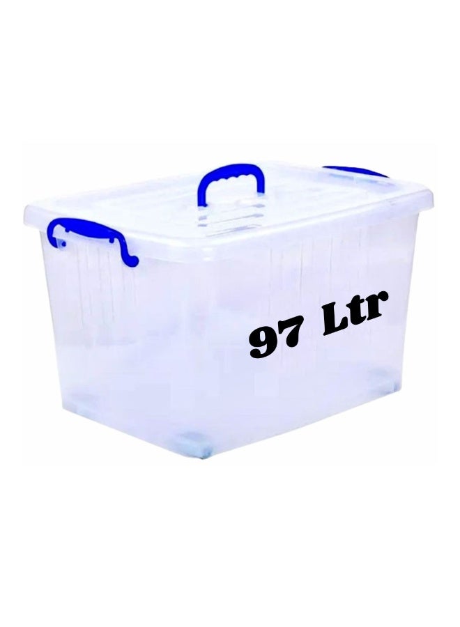 هيواري صندوق تخزين بلاستيكي شفاف من هايوير، سعة 97 لترًا، مزود بعجلات وأغطية قابلة للقفل | حاويات تنظيم شفافة للملابس والألعاب والأدوات والحرف اليدوية | حل تخزين قابل للتكديس مزود بعجلات. (1 × 97 لترًا) - Image 1