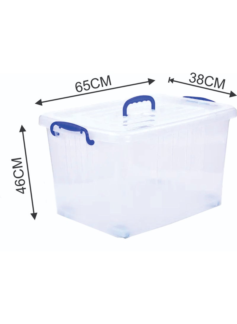 هيواري صندوق تخزين بلاستيكي شفاف من هايوير، سعة 97 لترًا، مزود بعجلات وأغطية قابلة للقفل | حاويات تنظيم شفافة للملابس والألعاب والأدوات والحرف اليدوية | حل تخزين قابل للتكديس مزود بعجلات. (1 × 97 لترًا) - Image 2