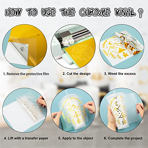 VINYL FROG Gold Chrome Vinyl - 12"x60" Glossy Mirror Adhesive Vinyl Roll Gold Permanent Metallic Craft Vinyl Works with Cameo and Other Cutters - Image 4