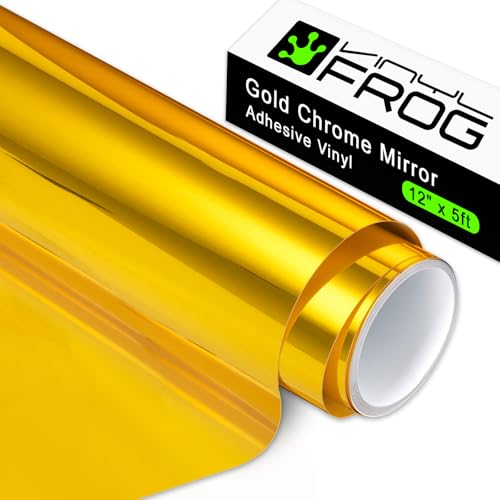 VINYL FROG Gold Chrome Vinyl - 12"x60" Glossy Mirror Adhesive Vinyl Roll Gold Permanent Metallic Craft Vinyl Works with Cameo and Other Cutters - Image 1