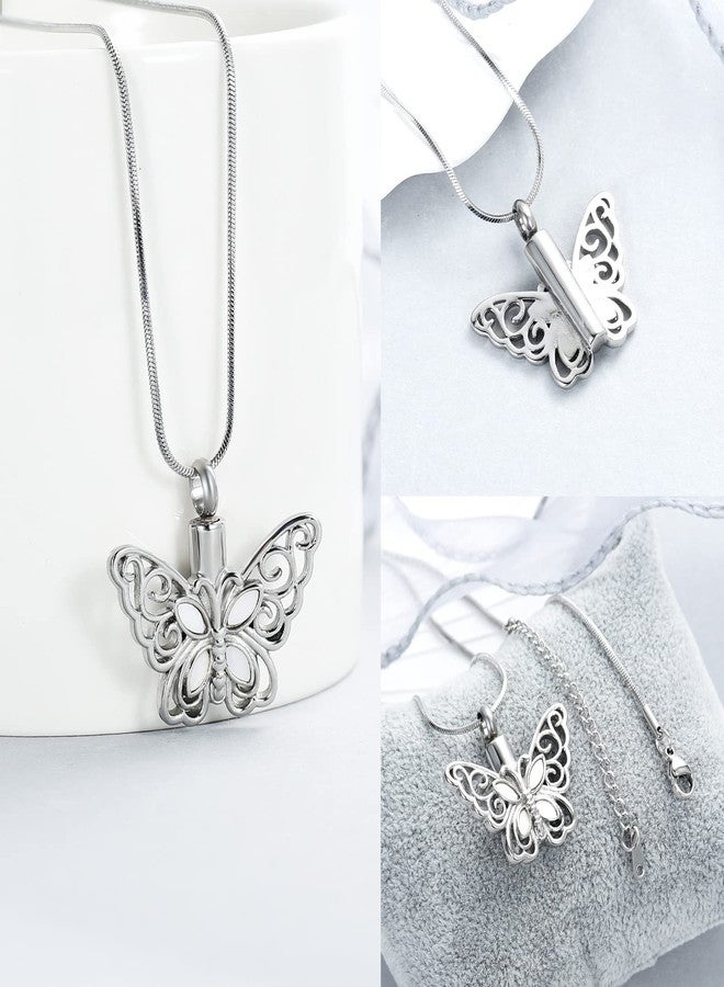 Minicremation Cremation Jewelry for Ashes Memorial Keepsake for Beloved's Ashes Urn Pendants Butterfly Cremation Necklace for Ashes (Silvery) - Image 3