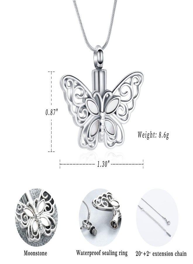 Minicremation Cremation Jewelry for Ashes Memorial Keepsake for Beloved's Ashes Urn Pendants Butterfly Cremation Necklace for Ashes (Silvery) - Image 2
