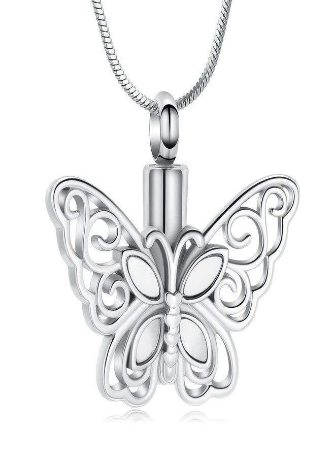 Minicremation Cremation Jewelry for Ashes Memorial Keepsake for Beloved's Ashes Urn Pendants Butterfly Cremation Necklace for Ashes (Silvery) - Image 1