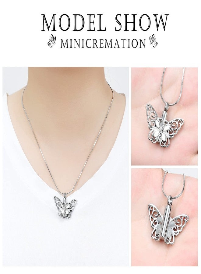 Minicremation Cremation Jewelry for Ashes Memorial Keepsake for Beloved's Ashes Urn Pendants Butterfly Cremation Necklace for Ashes (Silvery) - Image 4