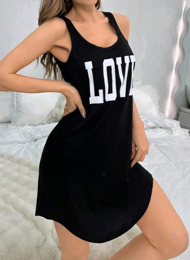 Take Two Women Black Love Print Strappy Nightdress - Image 4