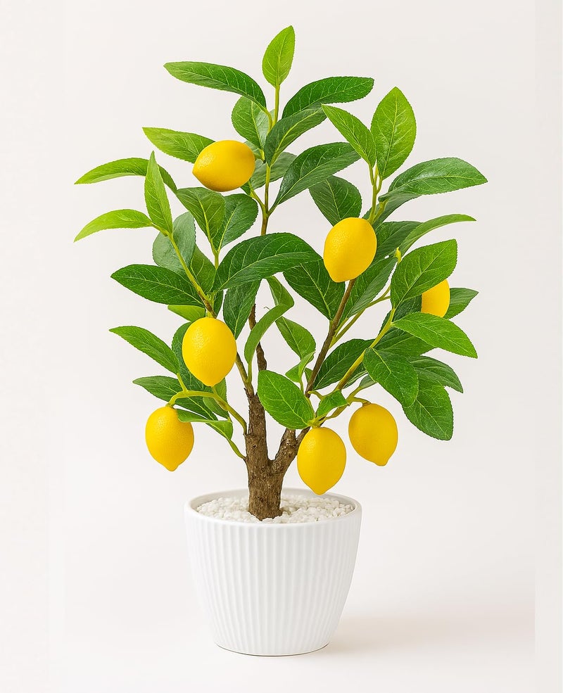 AceList Artificial Lemon Tree with White Pot 18 Faux Citrus Plant for Kitchen Bathroom Office or Shelf Decor Vibrant YearRound Home Accent Gift