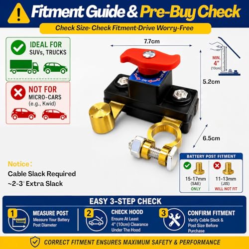 Flavizo Car Battery Cut Off Switch – 12V/24V Power Disconnect Device, Vehicle Safety, Stable Transmission High Conductivity for Car Truck Boat Rv Supplies - Image 3