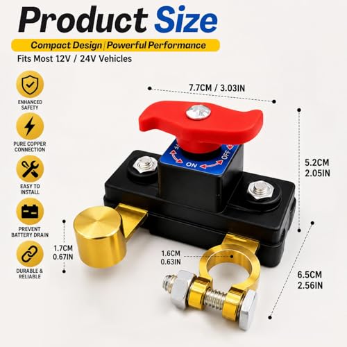 Flavizo Car Battery Cut Off Switch – 12V/24V Power Disconnect Device, Vehicle Safety, Stable Transmission High Conductivity for Car Truck Boat Rv Supplies - Image 2
