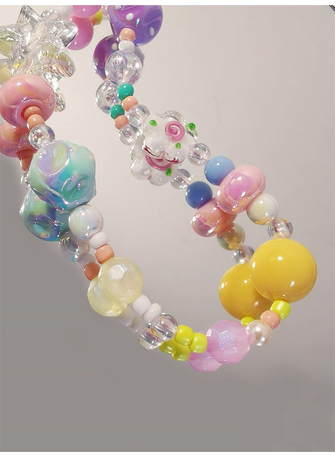 HY 1pc mobile phone chain with cute star flower heart beaded mobile phone case pendant beaded mobile phone lanyard wristband anti-lost mobile phone strap bracelet keychain pendant - Image 3