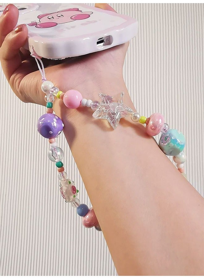 HY 1pc mobile phone chain with cute star flower heart beaded mobile phone case pendant beaded mobile phone lanyard wristband anti-lost mobile phone strap bracelet keychain pendant - Image 4