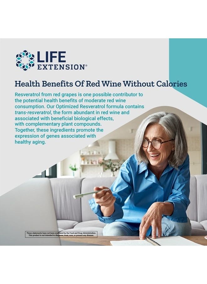Life Extension - Optimized Resveratrol Elite - Highly Bioavailable Trans Resveratrol Supplement - From Grape & Japanese Knotweed - For Brain Health - Gluten-Free, Non-GMO - 60 Vegetarian Capsules - Image 1