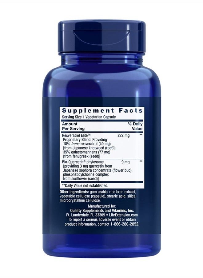 Life Extension - Optimized Resveratrol Elite - Highly Bioavailable Trans Resveratrol Supplement - From Grape & Japanese Knotweed - For Brain Health - Gluten-Free, Non-GMO - 60 Vegetarian Capsules - Image 1