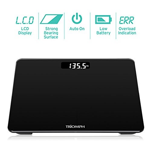 Triomph Digital Body Weight Bathroom Scale with Step-On Technology, Ultra Slim Design 6mm Tempered Glass, 400 Pounds, Weight Loss Monitor, Black - Image 3