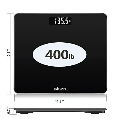Triomph Digital Body Weight Bathroom Scale with Step-On Technology, Ultra Slim Design 6mm Tempered Glass, 400 Pounds, Weight Loss Monitor, Black - Image 2