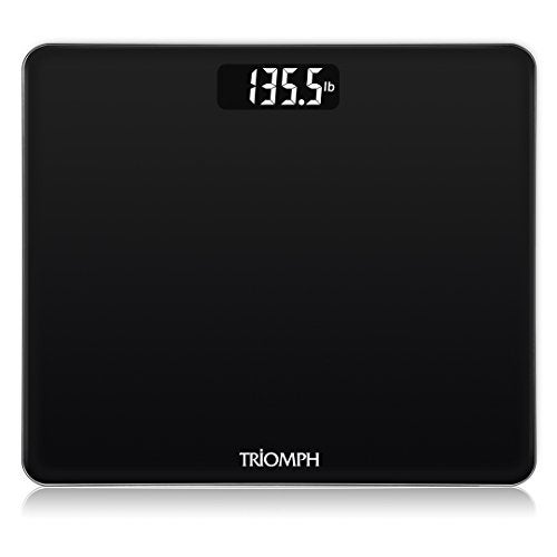 Triomph Digital Body Weight Bathroom Scale with Step-On Technology, Ultra Slim Design 6mm Tempered Glass, 400 Pounds, Weight Loss Monitor, Black - Image 1