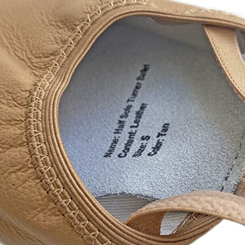 DANCE YOU DANCEYOU Pirouette Lyrical Leather Half Sole Ballet Jazz Contemporary Practice Turning Dance Shoes Girls Women Boy Men, Tan, M - Image 3