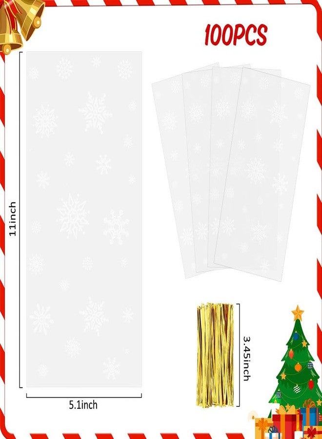 eowqeiur 100 PCS Christmas Cellophane Treat Bags(5x11 Inch with Ties Plastic Snowfake Goodie Candy Cookie Loot Gifts Bags Bulk Pouches for Winter Christmas Frozen Party Favors Supplies Decorations Holiday Birthday - Image 2