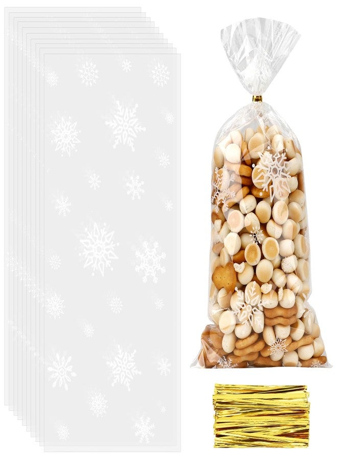 eowqeiur 100 PCS Christmas Cellophane Treat Bags(5x11 Inch with Ties Plastic Snowfake Goodie Candy Cookie Loot Gifts Bags Bulk Pouches for Winter Christmas Frozen Party Favors Supplies Decorations Holiday Birthday - Image 1