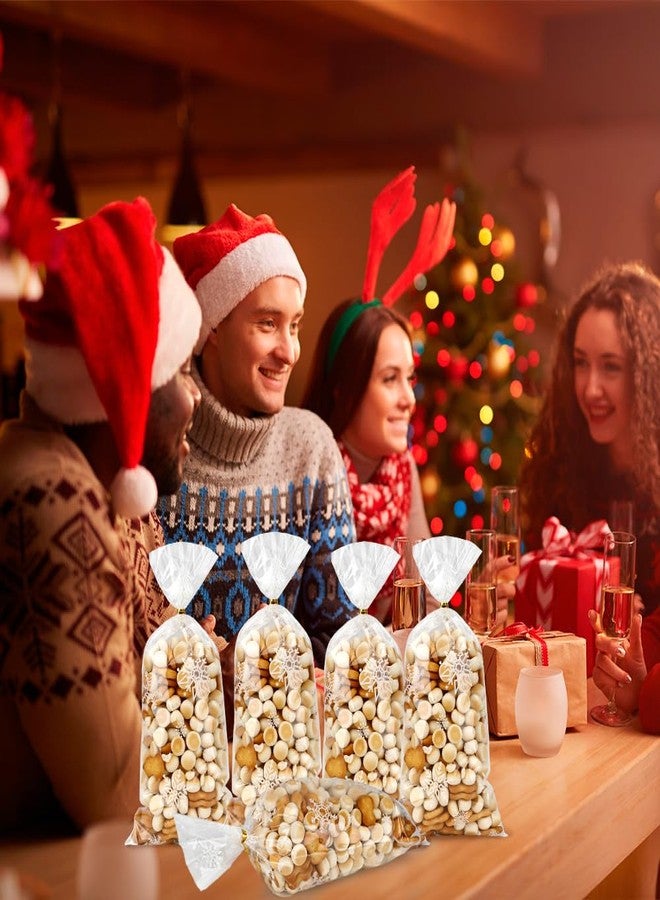 eowqeiur 100 PCS Christmas Cellophane Treat Bags(5x11 Inch with Ties Plastic Snowfake Goodie Candy Cookie Loot Gifts Bags Bulk Pouches for Winter Christmas Frozen Party Favors Supplies Decorations Holiday Birthday - Image 4