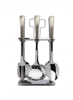 Squalo 7-Piece Stainless Steel Serving Spoon Set with Silver Holder and Gold Embossing  - Image 1