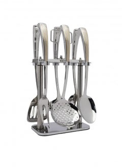 Squalo 7-Piece Stainless Steel Serving Spoon Set with Silver Holder and Gold Embossing  - Image 2