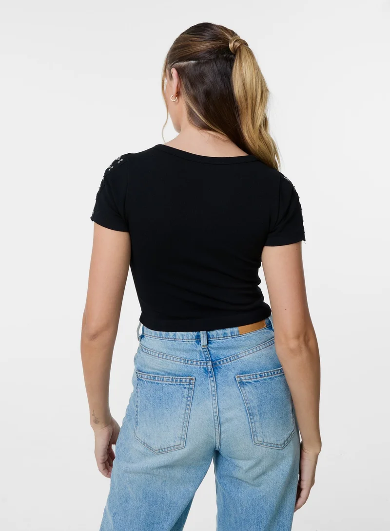 Pink Vanilla Hook &amp; Eye Shoulder Detail Crop Top