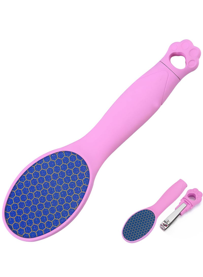 Excefore 2 in 1 Foot Scrub with Nail Clipper, Feet Hard Skin Remover, Nano-Glass Foot Files, Foot Rasp for Hard&dead Skin Foot Care (Pink) - Image 1