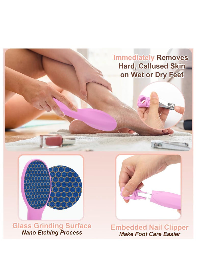 Excefore 2 in 1 Foot Scrub with Nail Clipper, Feet Hard Skin Remover, Nano-Glass Foot Files, Foot Rasp for Hard&dead Skin Foot Care (Pink) - Image 2