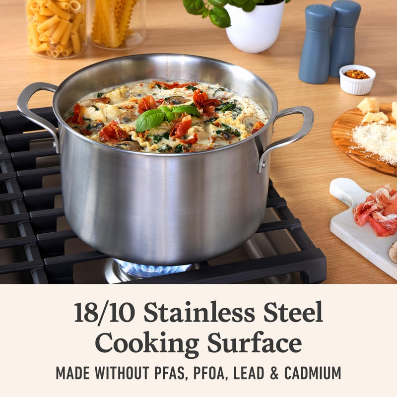 Calphalon Brushed 3-Ply Stainless Steel Cookware Set w/Turbo Heat Tech 6Qt Stock Pot with Lid, Induction, Oven Safe 450F, Brushed Stainless Silver - Image 5