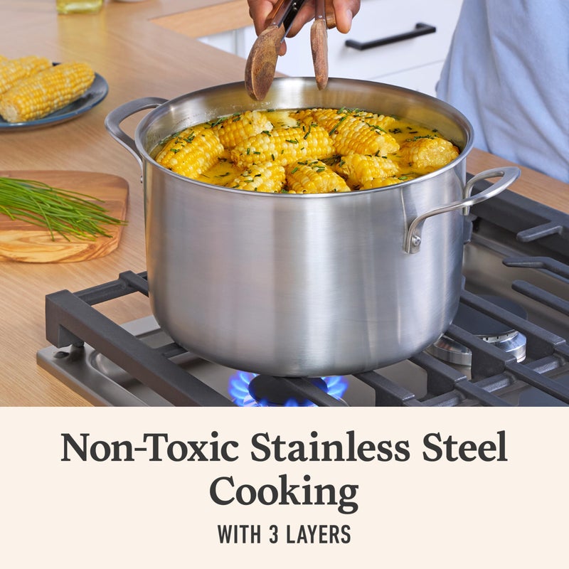 Calphalon Brushed 3-Ply Stainless Steel Cookware Set w/Turbo Heat Tech 6Qt Stock Pot with Lid, Induction, Oven Safe 450F, Brushed Stainless Silver - Image 2