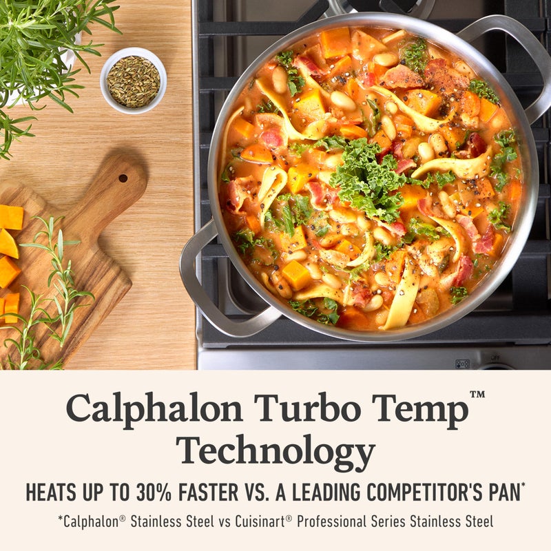 Calphalon Brushed 3-Ply Stainless Steel Cookware Set w/Turbo Heat Tech 6Qt Stock Pot with Lid, Induction, Oven Safe 450F, Brushed Stainless Silver - Image 3
