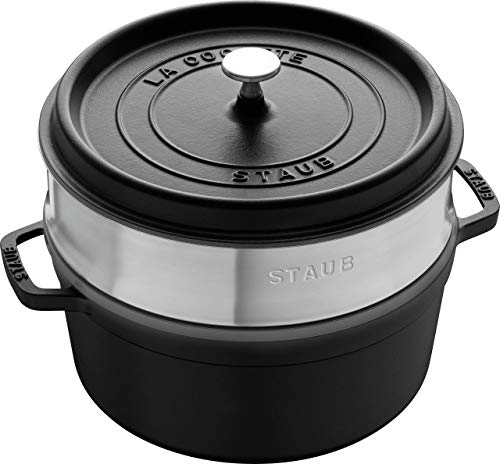 Staub 5.5 Quart Round Cocotte in Matte Black With Steamer Insert - Image 5
