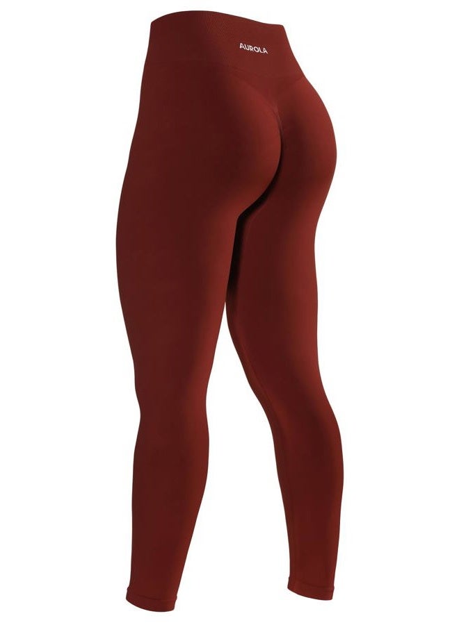 AUROLA Dream Collection Workout Leggings for Women High Waist Seamless Scrunch Athletic Running Gym Fitness Active Pants, Fired Brick L - Image 3