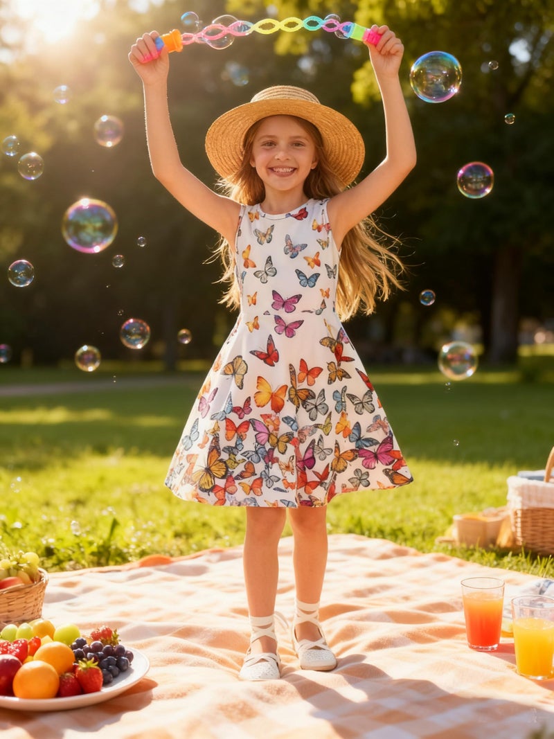 BFUSTYLE Fancy Dresses for Girls Summer Playwear Butterfly Dress Twirl Sleeveless Sundress for Girl 10-13 Years - Image 5