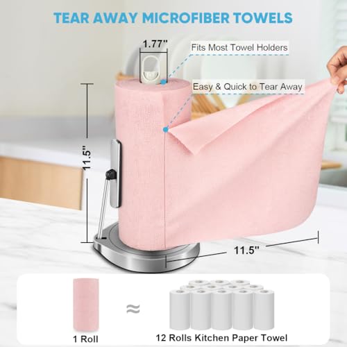 AIDEA Microfiber Cleaning Cloth Roll, 75PK, Tear Away Reusable Paper Towels, Pink Towels Lint Free Rags for House, Kitchen, Car Cleaning Supplies, 11.5"×11.5" - Image 3