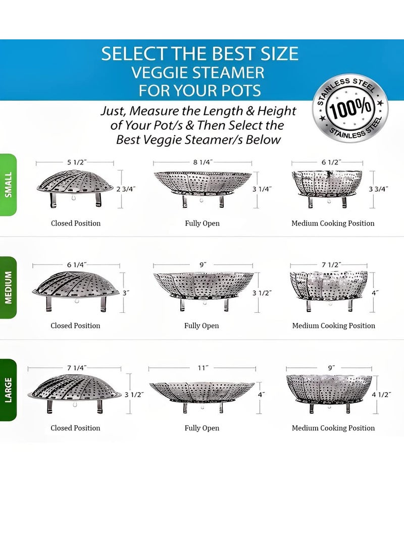 Syga SYGA Stainless Steel Vegetable Steamer Basket/Insert for Pots, Pans, Crock Pots & More. 5.6" to 9"  - Image 3