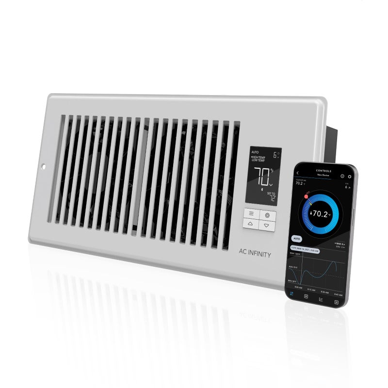 AC Infinity AC Infinity AIRTAP T4 White Register Booster Fan for 4 x 10 Register Holes Improves Heating  Cooling Vents Quiet 10Speeds Bluetooth App Control Data Alerts 