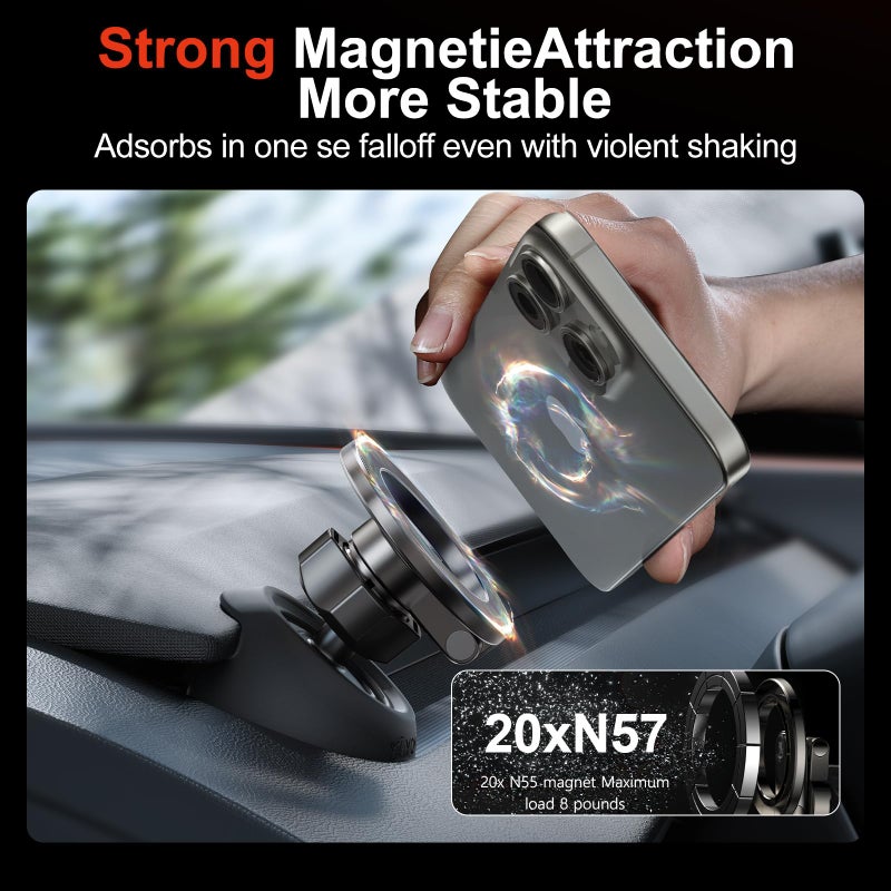 YONZEE Magnetic Phone Mount for Tesla Model Y Juniper 2024-2026 & Model 3 Highland, Dashboard Hidden Design, 360Â° Rotatable Car Holder, Stable Anti-Shake Mount, Does Not Block View, Easy to Install - Image 5