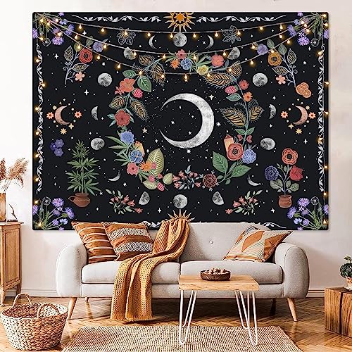 Kanuyee Floral Moon Tapestry Flower Tapestry for Bedroom Boho tapestries Wall Hanging Aesthetic for Bedroom and Living Room Moon 60×80 Inches - Image 5