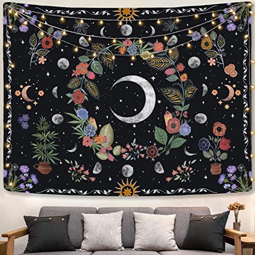Kanuyee Floral Moon Tapestry Flower Tapestry for Bedroom Boho tapestries Wall Hanging Aesthetic for Bedroom and Living Room Moon 60×80 Inches - Image 1