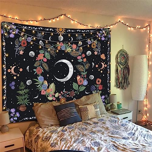 Kanuyee Floral Moon Tapestry Flower Tapestry for Bedroom Boho tapestries Wall Hanging Aesthetic for Bedroom and Living Room Moon 60×80 Inches - Image 3