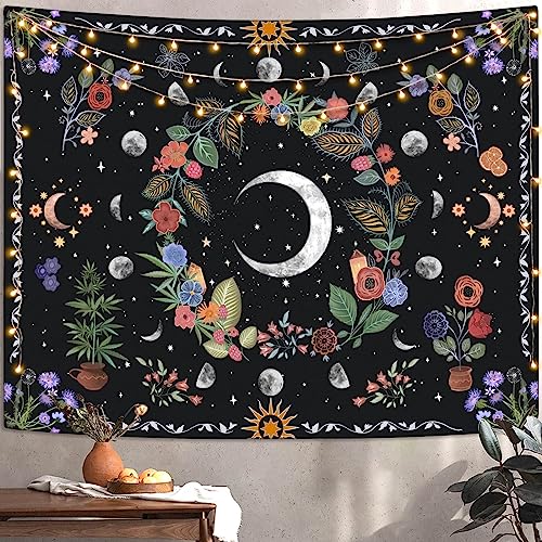 Kanuyee Floral Moon Tapestry Flower Tapestry for Bedroom Boho tapestries Wall Hanging Aesthetic for Bedroom and Living Room Moon 60×80 Inches - Image 2