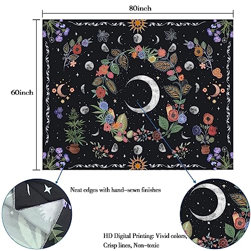 Kanuyee Floral Moon Tapestry Flower Tapestry for Bedroom Boho tapestries Wall Hanging Aesthetic for Bedroom and Living Room Moon 60×80 Inches - Image 4
