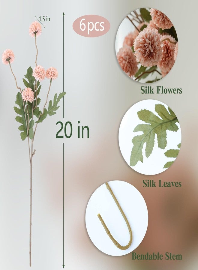 mizii 6Pcs Pink Fake Silk Pompon Mum Artificial Flowers Bulk Small Faux Chrysanthemums with Stems Realistic Floral Decorations for Wedding DIY Bouquet Centerpieces Shower Vase Home Decor (Light Pink) - Image 2