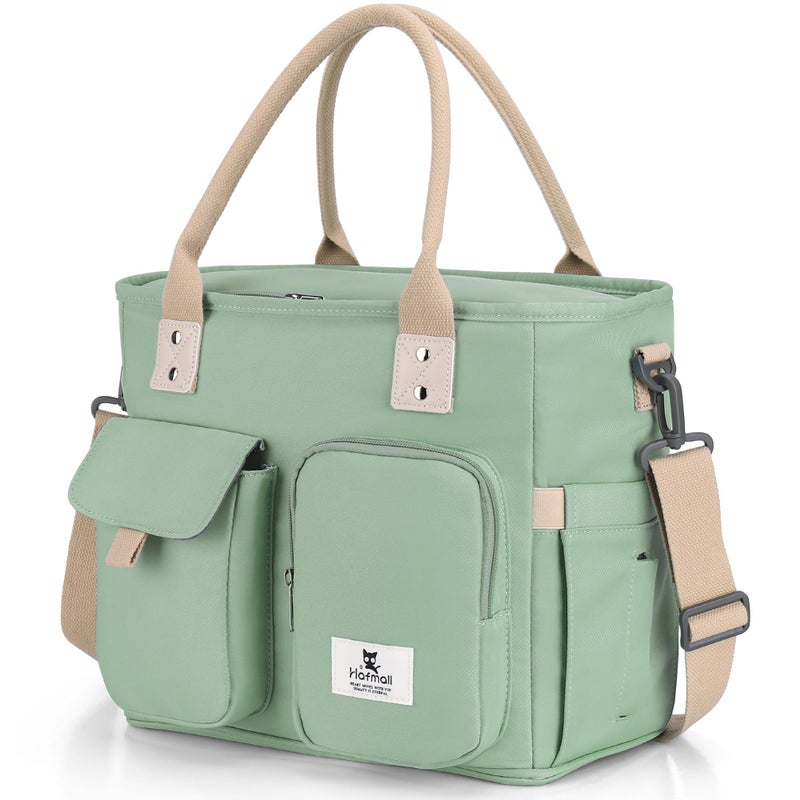 Hafmall Large Insulated Lunch Bag for Women Leakproof Lunch Box for Men Wide Opening Lunch Tote Bag with Shoulder Strap Reusable Adult Lunch Bag For Work Picnic Green