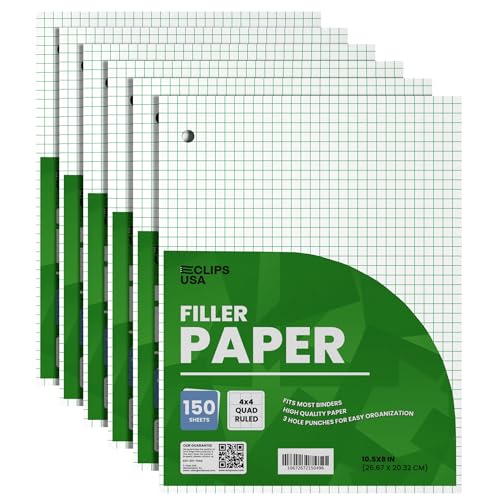 VEEBOOST Graph Paper Loose Leaf Paper Quad Ruled Notebook Paper Quad Ruled 4” x 4” Square Lined Writing Filler Paper 10.5” x 8” 900 Sheets 150 Sheets Per Pack 60 gsm (6 Pack) - Image 1